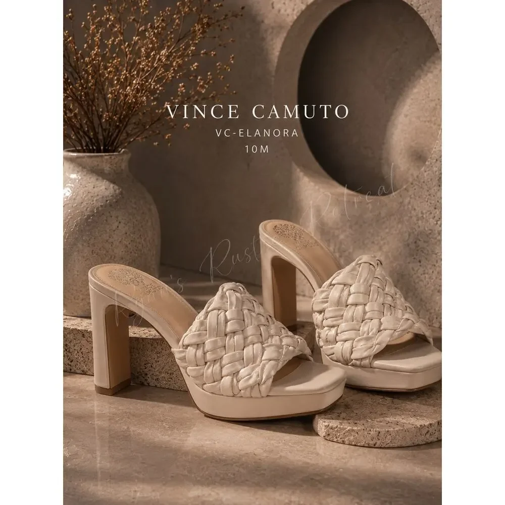 Vince Camuto - New Elanora Woven Leather Block Heel Mule Cream size 10 NWOB DK